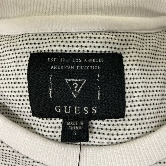 Mens Guess Lightweight Sweater with Quilted Shoulder White & Black Size Small - Picture 5 of 5